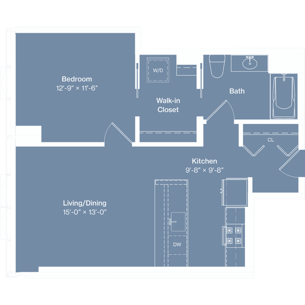 a floor plan of a house with a bedroom and a living room and a kitchen